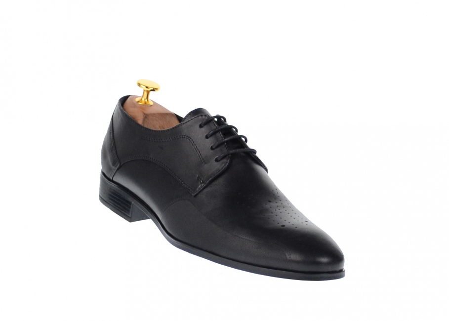 Pantofi barbati eleganti din piele naturala, Negru Texturat, SIR015N