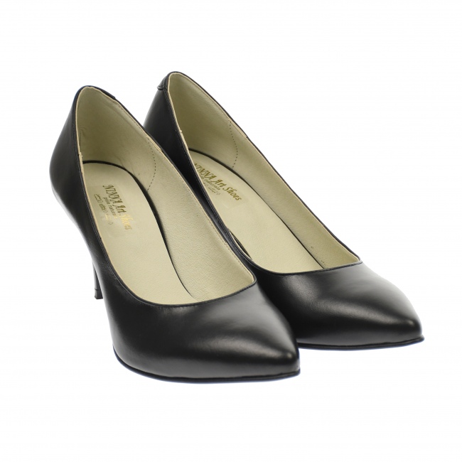 Pantofi stiletto dama, negri, din piele naturala box , toc 8 cm - NA63N
