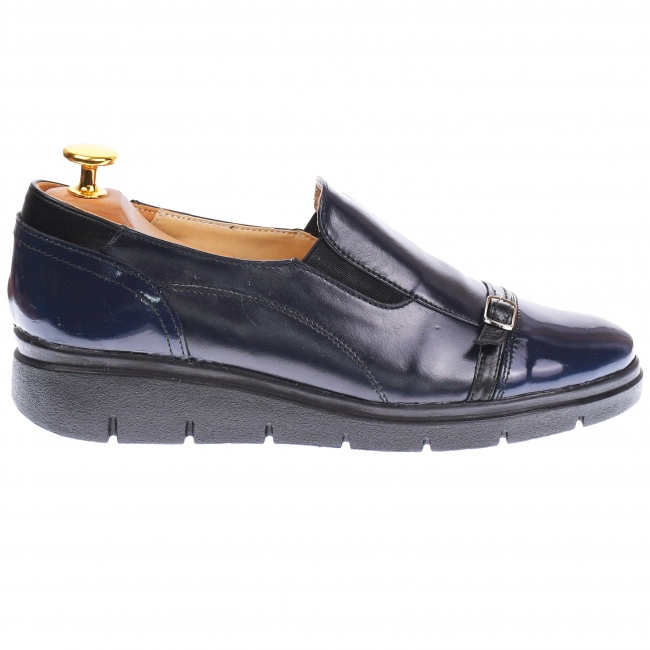 Pantofi dama model casual din piele naturala, in combinatie cu piele lac, bleumarian, foarte comozi, - P103BLMLAC