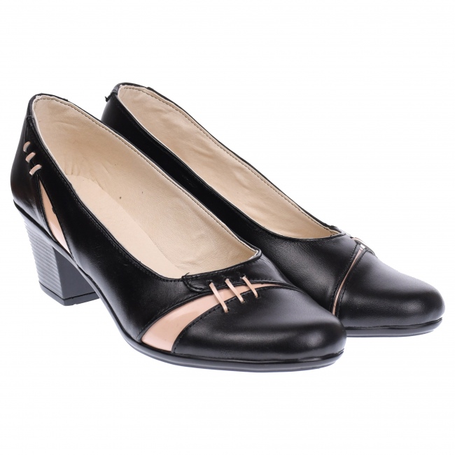 Pantofi dama eleganti, piele naturala, Negru - Nud P36NND