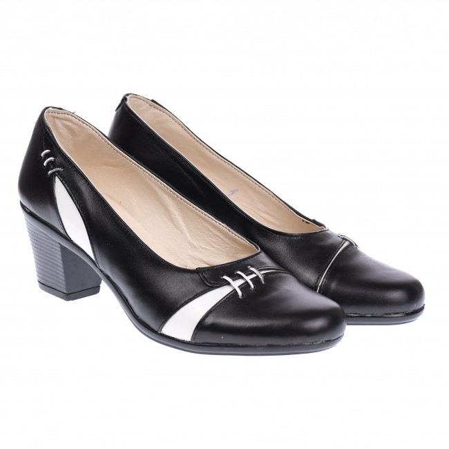 Pantofi dama eleganti, piele naturala, Negru - Alb P36NA