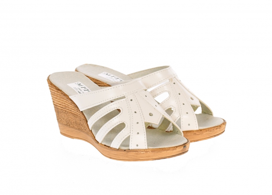 Papuci dama de vara cu platforme de 7 cm, din piele naturala, ALB, BOX, PAP4ALB