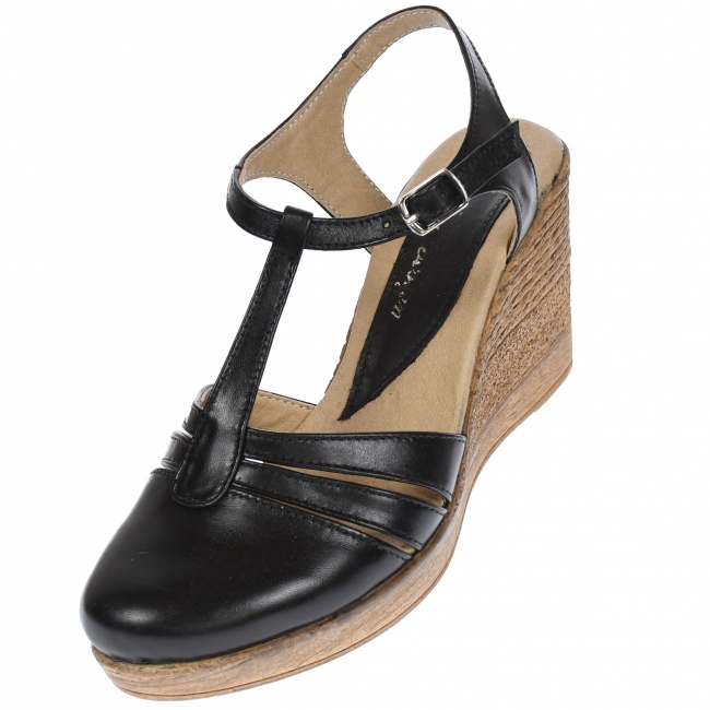 Sandale dama, din piele naturala, cu platforma, negru - S9NEGRU