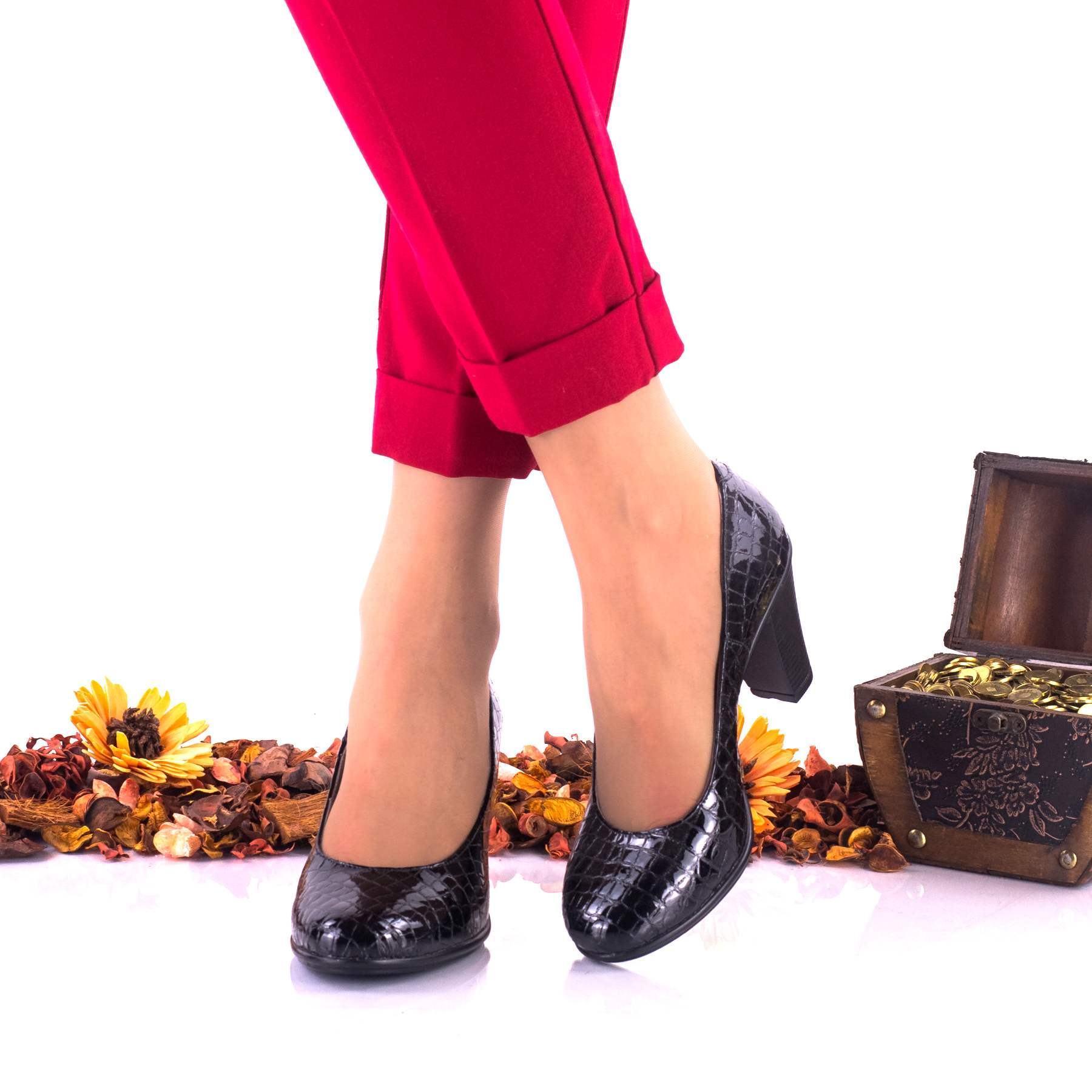 Pantofi dama eleganti din piele naturala ,negri,croco toc 6cm - NA236