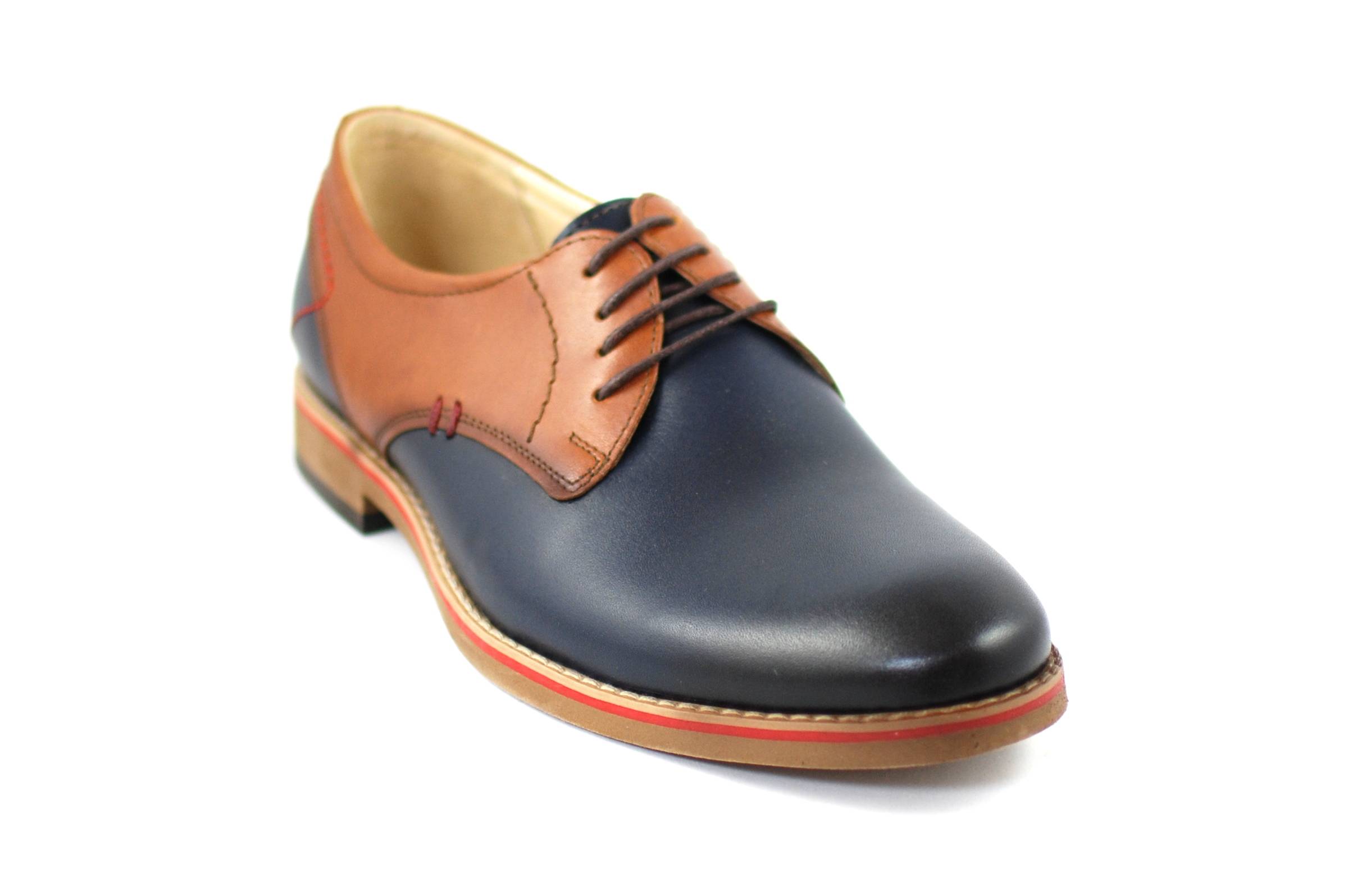 OFERTA MARIMEA 41 - Pantofi barbati casual din piele naturala bleumarin cu maro - LSIRNEVERMBLM
