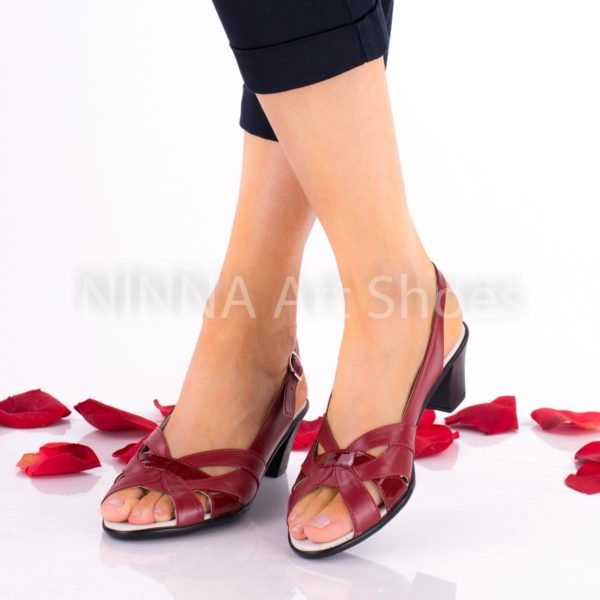 Sandale dama, rosii, din piele naturala lacuita - NA229ROSU