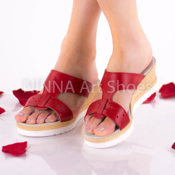 Sandale dama din piele naturala, rosu - NA304ROSU