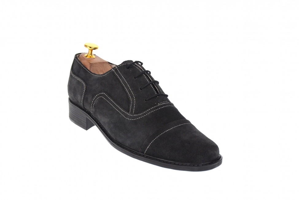 Oferta marimea 40 - Pantofi barbati eleganti din piele naturala, intoarsa, culoare gri inchis, LP32G