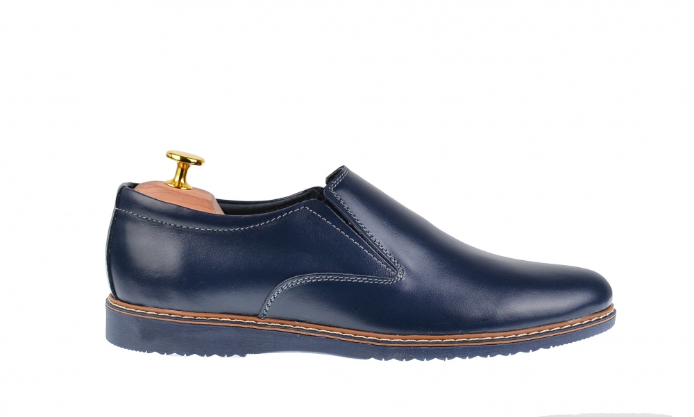 Pantofi barbati sport - casual din piele naturala, bleumarin - TENMARIOBLU