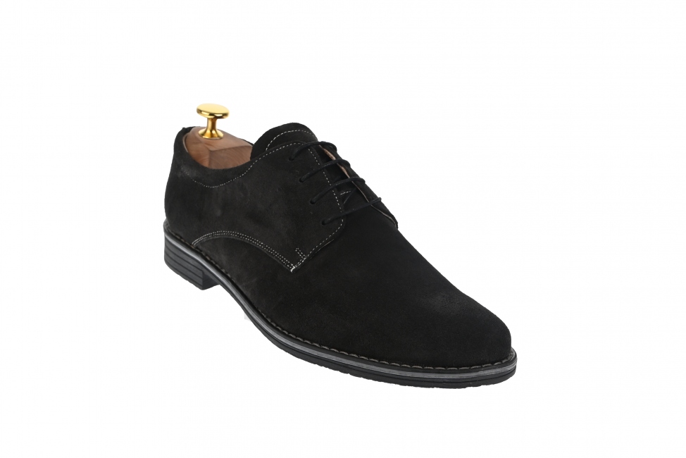 Pantofi barbati, model casual-elegant, piele naturala intoarsa, negru - PAVELN