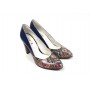 Pantofi dama eleganti din piele naturala bleumarin lac cu imprimeu, toc 9cm