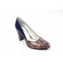 Pantofi dama eleganti din piele naturala bleumarin lac cu imprimeu, toc 9cm