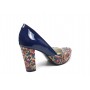 Pantofi dama eleganti din piele naturala bleumarin lac cu imprimeu, toc 9cm