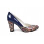 Pantofi dama eleganti din piele naturala bleumarin lac cu imprimeu, toc 9cm
