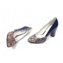 Pantofi dama eleganti din piele naturala bleumarin lac cu imprimeu, toc 9cm