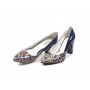 Pantofi dama eleganti din piele naturala bleumarin lac cu imprimeu, toc 9cm
