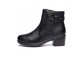 Ghete dama din piele naturala cu fermoar imblanite Negru  JF-50