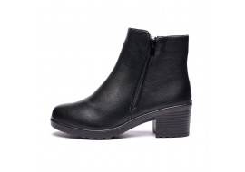 Ghete dama din piele eco cu fermoar imblanite Negru  JF-51N