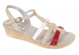 Reducere Sandale dama din piele naturala Bej Rosu Alb Marimea 40