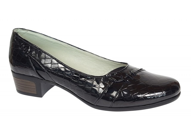 Pantofi dama comozi casual din piele naturala negru croco P18CRLN