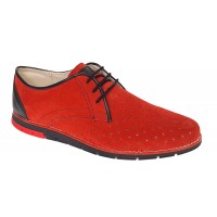 Oferta marimea 41 Pantofi barbati casual din piele naturala intoarsa cu perforatii Rosu 1010RVEL