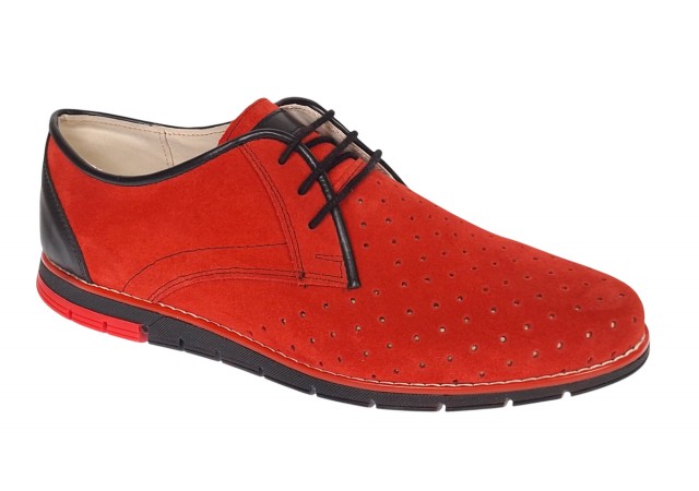 Oferta marimea 41 Pantofi barbati casual din piele naturala intoarsa Rosu 1010RVEL