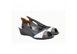 Marimea 40 Pantofi dama decupati din piele naturala Alb Negru Gri S104NAN