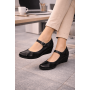 Pantofi dama negri din piele naturala, tip Mary Jane cu platforma wedge si bareta – eleganti si foarte comozi P13NN