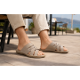 Papuci barbatesti bej din piele naturala cu barete si talpa flexibila GKR74BEJ