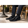 Pantofi barbati negri lac croco cu sireturi si finisaj lucios elegant