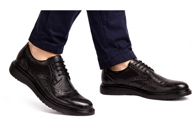 Pantofi Brogue Derby Casual - Eleganti barbati din piele naturala culoare neagra DeSuceava GK826ORTN