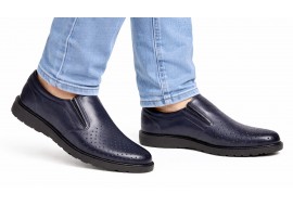 Pantofi barbati casual perforati din piele naturala Corsa Bleumarin - GKR506BLUE