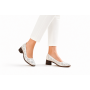 Pantofi damă casual eleganți albi din piele naturală, cu perforații și toc comod