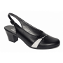 Pantofi eleganți de damă, tip slingback, cu toc gros stabil și design modern în combinație negru-alb. Ideali pentru ținute office sau casual.