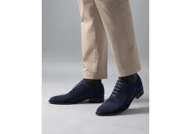 Pantofi barbati bleumarin din piele naturala intoarsa cu siret