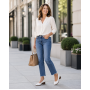 Pantofi damă casual eleganți albi din piele naturală, cu perforații și toc comod