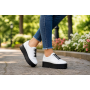 pantofi dama albi din piele naturala cu talpa inalta neagra si sireturi negre