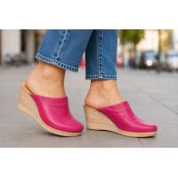 Saboti damă fucsia din piele naturală, cu talpă tip pană culoare vibrantă, confort și stil feminin