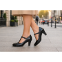 Pantofi dama eleganti din piele naturala cu bareta si varf lac - LP50N