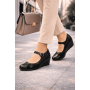 Pantofi dama negri din piele naturala, tip Mary Jane cu platforma wedge si bareta – eleganti si foarte comozi P13NN