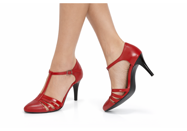 Pantofi dama decupati din piele naturala - Stiletto Rosu NAA11R