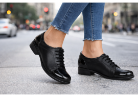 Marimea 35, 39 Pantofi dama casual din piele naturala box Negru Lac P53LACN