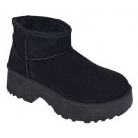 Cizme dama scurte din piele ecologica tip velur imblanite Urban Next Step A89BLACK