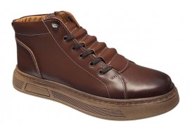 Ghete barbati casual din piele naturala maro cu fermoar imblanite GS2021GM