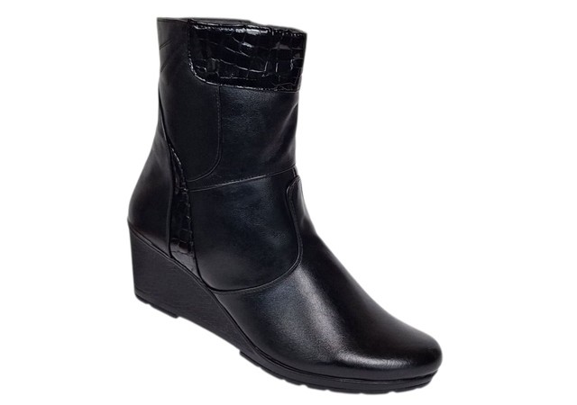 Ghete dama din piele naturala cu fermoar imblanite Negru MVS31N