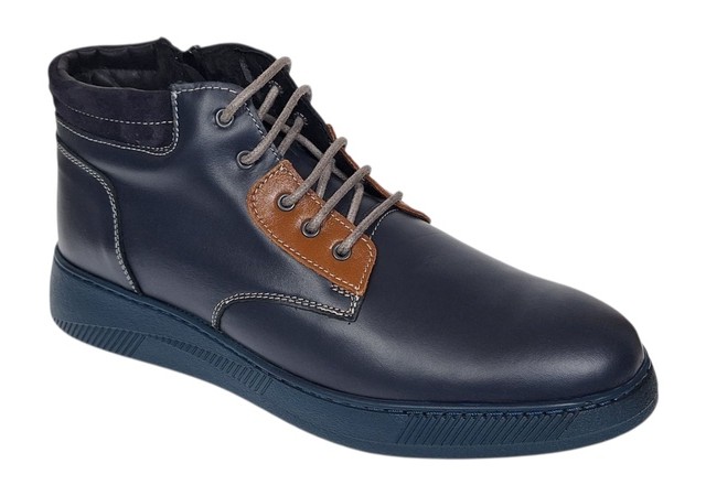 Ghete barbati din piele naturala imblanite, bleumarin, GKR36BL
