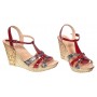 Sandale dama din piele naturala cu platforme de 10cm Rosu Floral BVS82LR