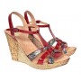 Sandale dama din piele naturala cu platforme de 10cm Rosu Floral BVS82LR