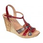 Sandale dama din piele naturala cu platforme de 10cm Rosu Floral BVS82LR