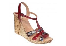 Sandale dama din piele naturala cu platforme de 10cm Rosu Floral BVS82LR